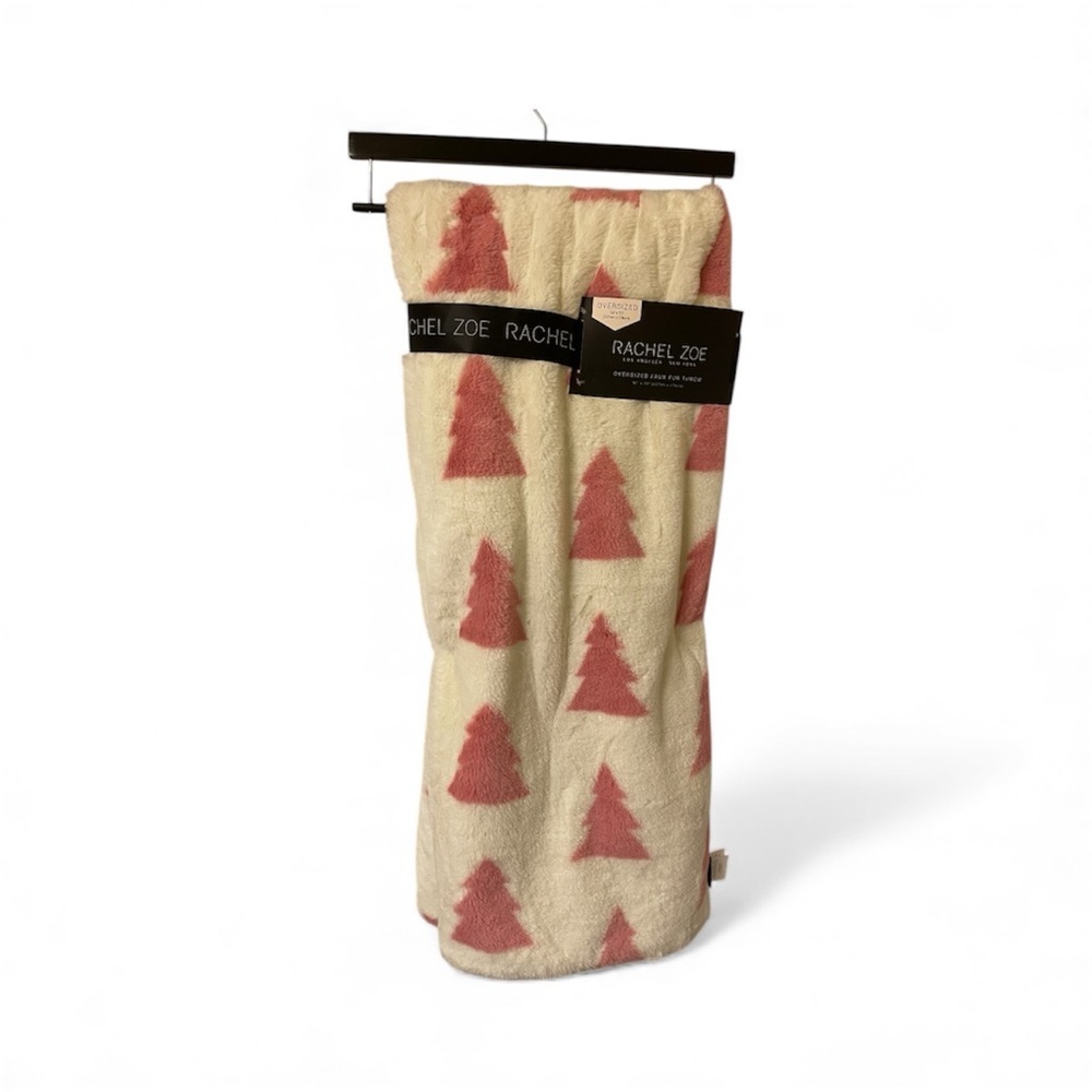 Rachel Zoe “Pink Christmas Trees” Oversized Faux Fur Throw blanket - NWT ***